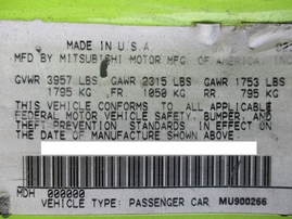 2000 MITSUBISHI ECLIPSE GT LIME GREEN 3.0L MT 163769